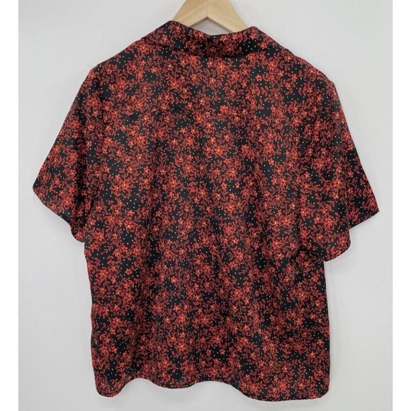 Halogen Women’s Black Floral‎ Satin Collared Button Up Blouse Size Small - Picture 2 of 9